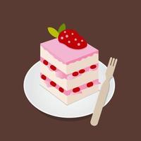 Strawberry cake witih fresh fruit toping flat design vector. vector