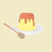Pudding on plate vector.Delicious food on dish.Fresh dessert with spoon vector
