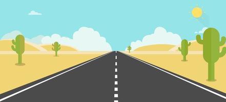 Desert road around with cactus.Nature desert with sky background vector