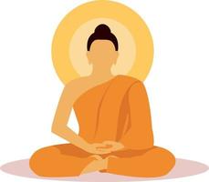 monje budista en meditación en vector de diseño plano.