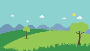 Nature landscape summer background flat design vector.Scene nature with hills , mountains and sky background.Countryside with field. vector