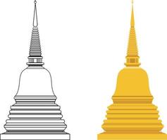 Golden pagoda and outline flat vecter with isolated white background.Buddhist building symbol vector