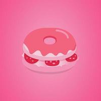 Pink Donut.Sweet donut with cream and strawberry.Sweet food concept vector