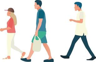 Person walking relax with isolated white background.Flat design people walk.Male and female cartoon walking vector