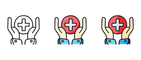 Contour and color hand symbols with a red cross vector