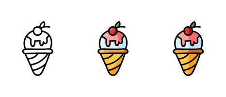 Contour and color ice cream cone symbols vector