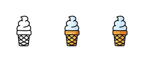 Contour and color ice cream symbols in a waffle cup vector