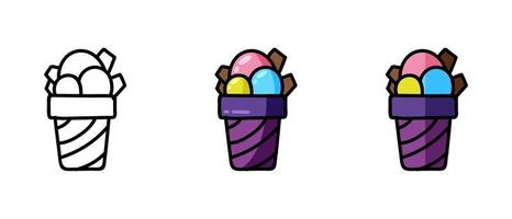 Contour and color symbols of ice cream balls vector