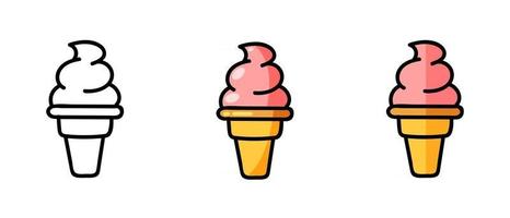 Contour and color ice cream symbols in a waffle cup vector