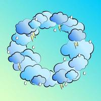 Ilustración retro en estilo cómico con nubes, rayos y gotas de lluvia vector