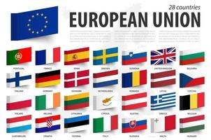 bandera y miembro de la unión europea. diseño de notas adhesivas. Fondo del mapa de Europa. vector