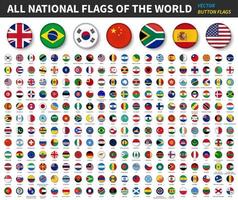 todas las banderas nacionales del mundo. diseño de bandera de botón convexo. fondo blanco aislado. vector de elemento.