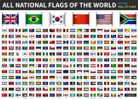 All official national flags of the world . Roll up design . Vector .