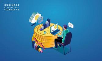 Concept of Block chain technology, data analysis for investors , marketing solutions or financial performance. crypto currency statistics concept, illustration modern flat design isometric vector