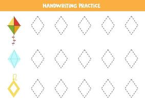 Trace contours of rhombus. Writing practice. vector