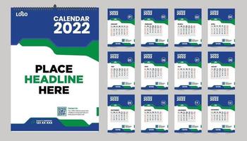 Free monthly wall calendar template design for 2022, 2023, 2024, 2025, 2026, 2026 year. Week starts on Sunday. Planner diary with Place for photo. vector