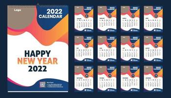 Monthly wall calendar template design for 2022 year. Week Starts on Sunday. Planner diary with Place for Photo. vector