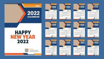 Monthly wall calendar template design for 2022 year. Week Starts on Sunday. Planner diary with Place for Photo. vector