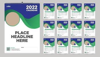 Free monthly wall calendar template design for 2022, 2023, 2024, 2025, 2026, 2026 year. Week starts on Sunday. Planner diary with Place for photo. vector