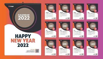 Monthly wall calendar template design for 2022 year. Week Starts on Sunday. Planner diary with Place for Photo. vector