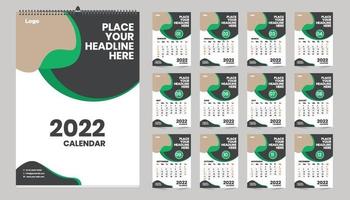 Free monthly wall calendar template design for 2022, 2023, 2024, 2025, 2026, 2026 year. Week starts on Sunday. Planner diary with Place for photo. vector