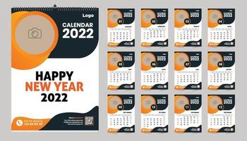 Monthly wall calendar template design for 2022 year. Week Starts on Sunday. Planner diary with Place for Photo. vector