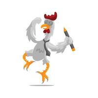 pollo gallo sosteniendo lápiz ilustración empresario éxito diseño de plantilla vector