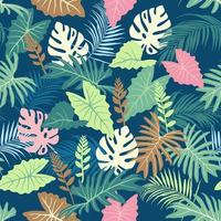 Dibujar a mano hojas tropicales de verano de patrones sin fisuras, planta colorida para tela decorativa, textil, impresión o papel tapiz vector