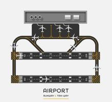 Vista superior de la pista de aterrizaje del aeropuerto y forma de taxi con avión, ilustración vectorial vector