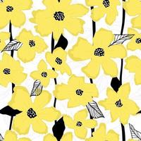 Yellow flowers and leaves vector seamless pattern. Summer simple pattern.