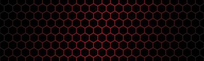 Dark modern technology header with red hexagon mesh. Abstract metal geometric texture banner. Simple vector background