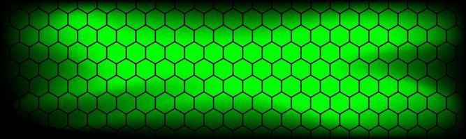 Cabecera de tecnología moderna verde con malla hexagonal negra. Banner de textura geométrica de metal abstracto. ilustración de fondo de vector simple