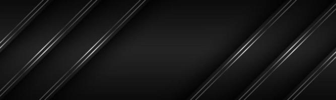 Black modern material header with diagonal silver lines. Banner for your business. Vector abstract widescreen background