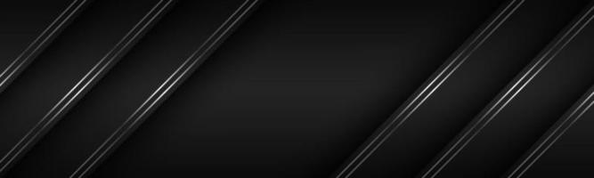 Black modern material header with diagonal silver lines. Banner for your business. Vector abstract widescreen background