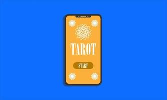 Yellow tarot interface on smartphone on blue background vector