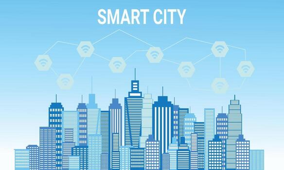Flat building design, with wifi connection between them vector