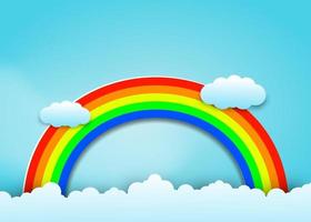 arco iris de colores y nubes en estilo papercut vector