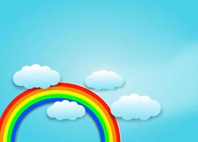 arco iris de colores y nubes en estilo papercut vector