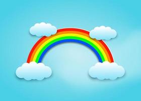 arco iris de colores y nubes en estilo papercut vector