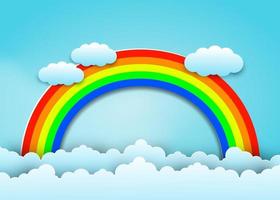 Colorful rainbow and clouds in paper cut style vector