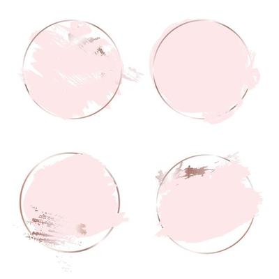 Circle Rose Gold frame with pink splash paint background, brush strokes banners template. Vector Illustration