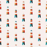 Searchlight Lighthouse towers for marine navigation of ship seamless pattern background. Vector Illustration