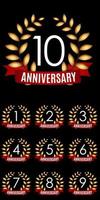 Collection of  Years Anniversary Template with Red Ribbon and Laurel wreath Vector Illustration