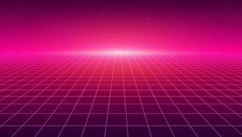 Abstract perspective grid. Retro futuristic neon line background, 80s design perspective distorted plane landscape composed of crossed neon lights and laser beams. vector