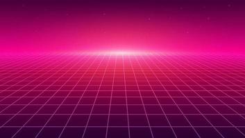 Abstract perspective grid. Retro futuristic neon line background, 80s design perspective distorted plane landscape composed of crossed neon lights and laser beams. vector