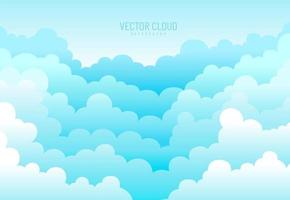 Abstract soft blue sky with white clouds background in paper cut style. Border of clouds. Simple cartoon design. Flat style vector illustration.