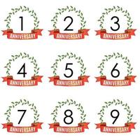 Collection of  Years Anniversary Template with Red Ribbon and Laurel wreath Vector Illustration