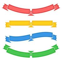 Set of colored isolated long and short ribbon banners on white background. Simple flat vector illustration. With space for text. Suitable for infographics, design, advertising, holidays, labels.