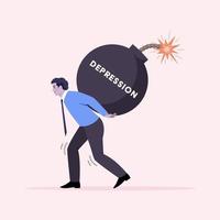 Young man carrying depression bomb on his back vector