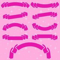 Set of pink romantic isolated ribbons banners on a colored background. Simple flat vector illustration. With space for text. Suitable for infographics, design, advertising, holidays, labels.